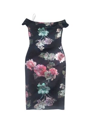 G by Guess Black One-Shoulder Floral Bodycon Dress with Pink & Green Flowers